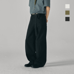 水洗多色宽松直筒裤 共和GongheRepub 弧线撞色线分割休闲弯刀裤
