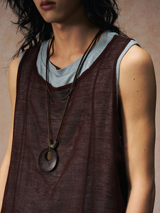 Gonghe Repub共和 红与灰宽松网眼假两件休闲背心 造型新中式麻感