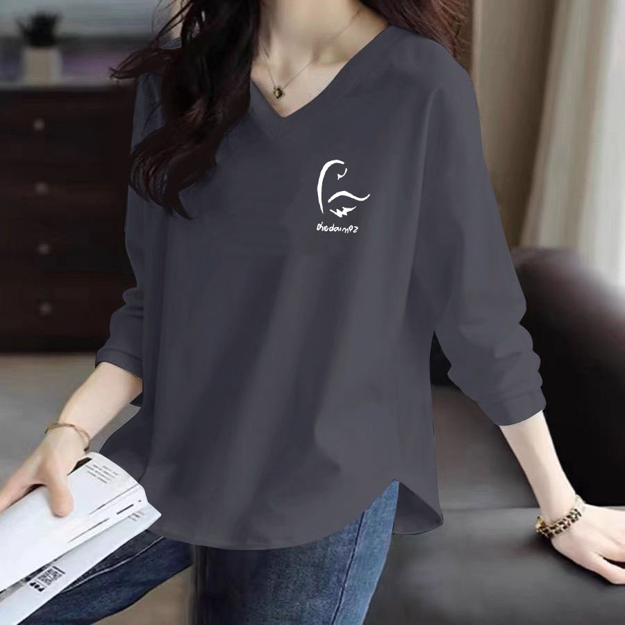 2025秋冬款新款长袖打底T恤韩版insV领女款薄款100%纯棉外穿时尚