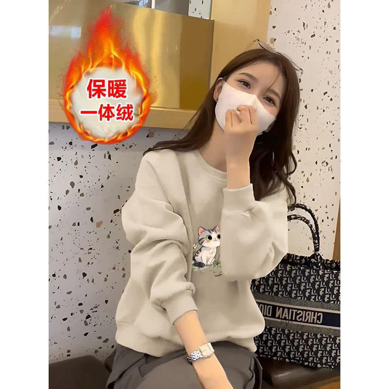 加绒/不加绒印花小众2025春秋冬新款华棉套头卫衣女薄款圆领外套