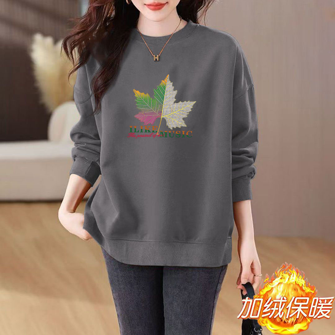 大码显瘦秋冬新款上衣设计感印花遮肉胖mm纯棉圆领卫衣女小众百搭