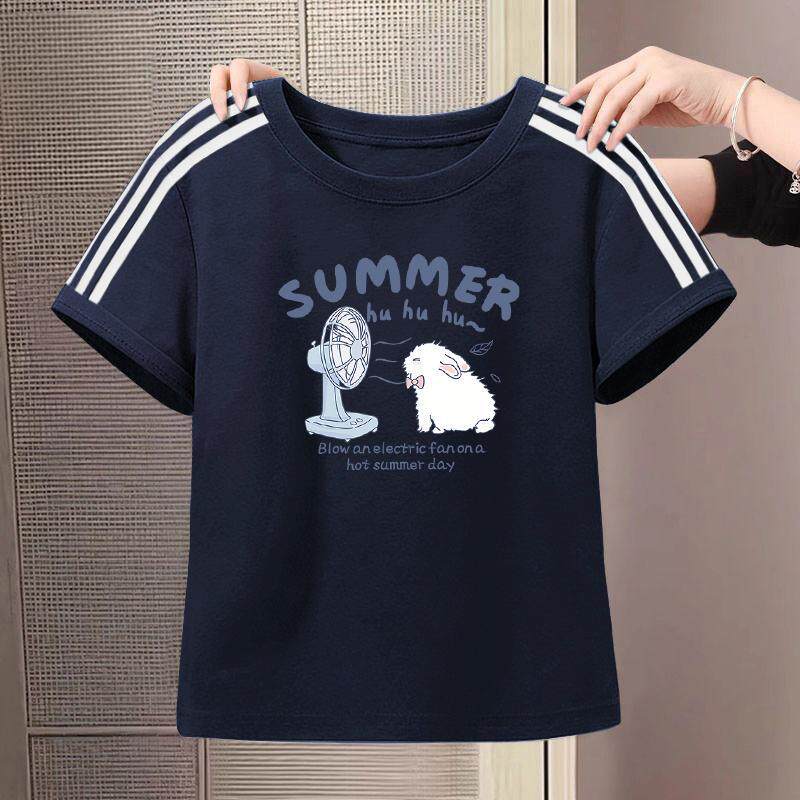 设计感小个子圆领短袖短款纯棉显瘦夏季新款胖mm条纹减龄t恤女士