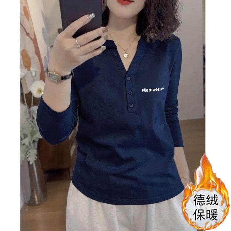 小众字母印花显瘦显白长袖V领德