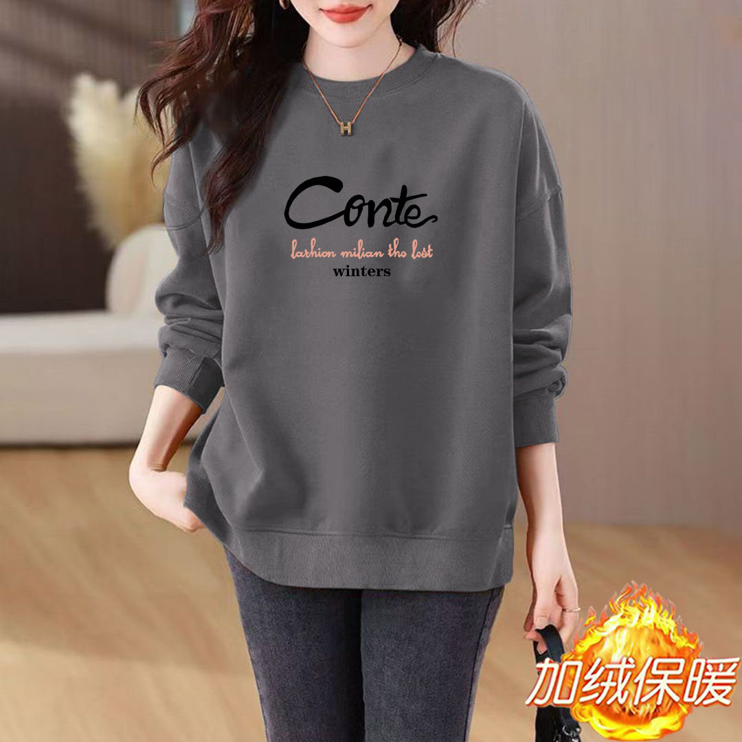 百搭韩系ins卫衣女款纯棉圆领长袖百搭设计感不加绒薄款大码气质