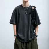 复古320克重磅洗水背后手绘英文短袖 T恤男夏季 新款 美式 质感半袖 潮