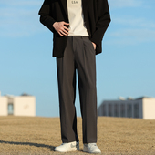垂感宽松直筒阔腿青少年休闲长裤 黑色西装 春秋季 2024新款 裤 子男款