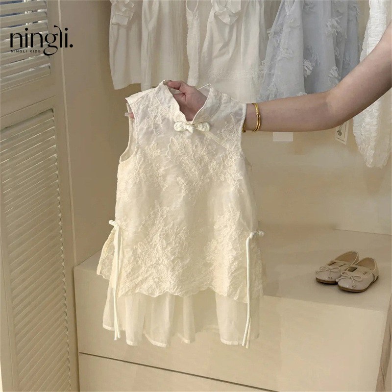 夏装中小童中国风旗袍背心裙2025夏季女童新中式汉服绣花连衣裙