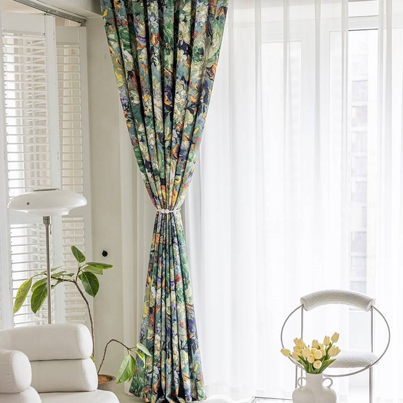 成都窗帘定制遮阳油画挂钩t2023客厅新款抽象画定制美式窗纱帘遮