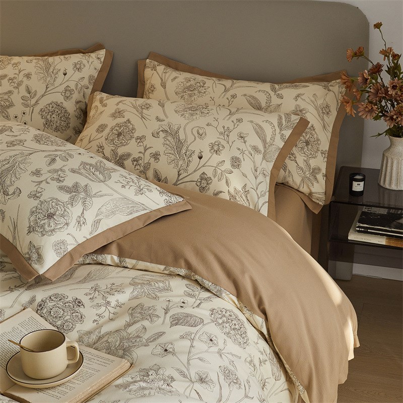 美式复古100支长绒棉磨毛四件套秋冬高级感加厚纯棉全棉床单被套4