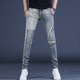 新款 小脚休闲重工复古个性 高端拼接弹力牛仔裤 秋季 男士 修身 长裤 子