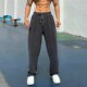 直筒裤 条纹加肥秋冬款 健身训练长裤 子男卫裤 男士 宽松休闲运动长裤