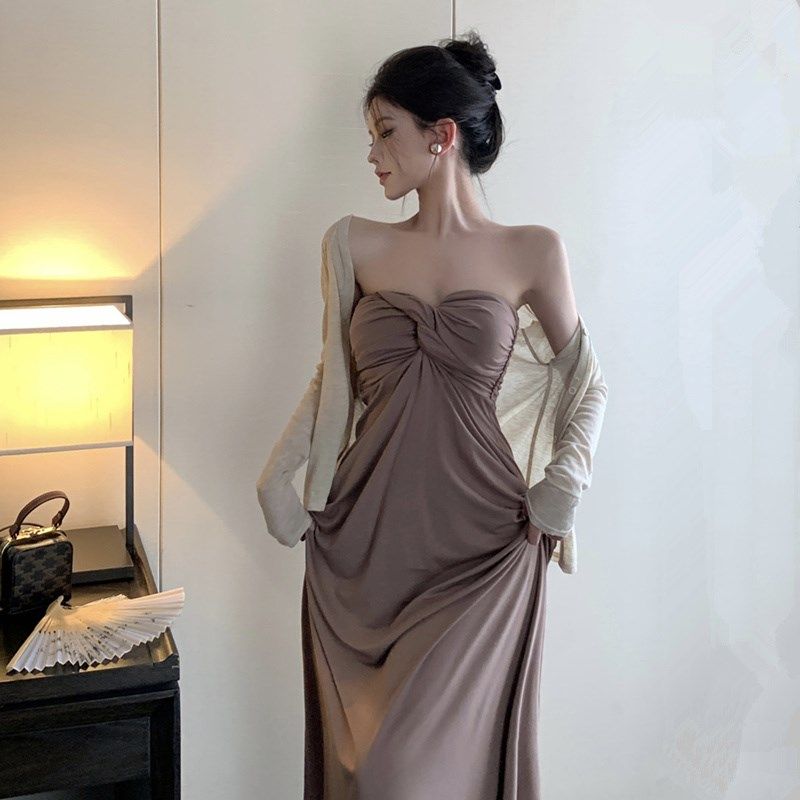 孕妇春装连衣裙2025女夏季宽松洋气抹胸长裙气质显瘦W披肩外套套