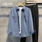 LUUD 韩风洗水牛仔布怀旧上衣舒适透气衬衫 外套复古休闲小夹克男
