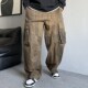 美式 休闲复古做旧扎染大口袋工装 裤 春夏季 男直筒宽松潮牌阔腿裤 子