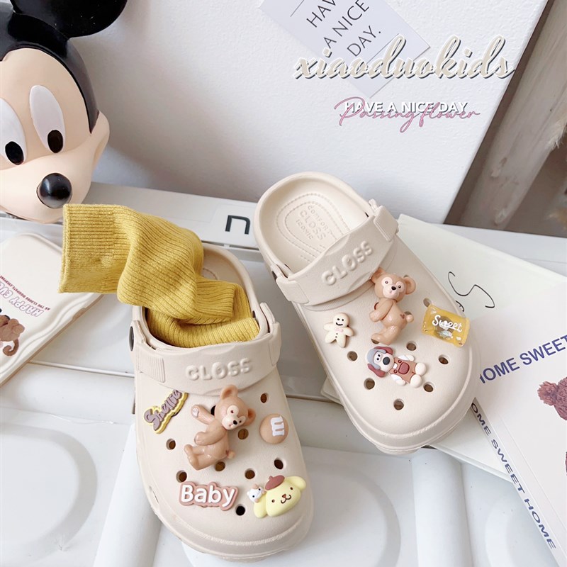 2023亲子女童拖鞋外穿儿童男童网红女夏款卡通奶茶外出diy洞洞鞋