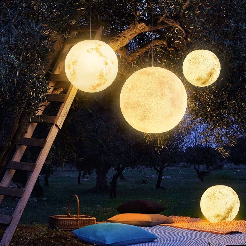 月球灯吊灯创意圆球星球灯服装店铺橱窗灯北欧网红餐厅球形月亮灯