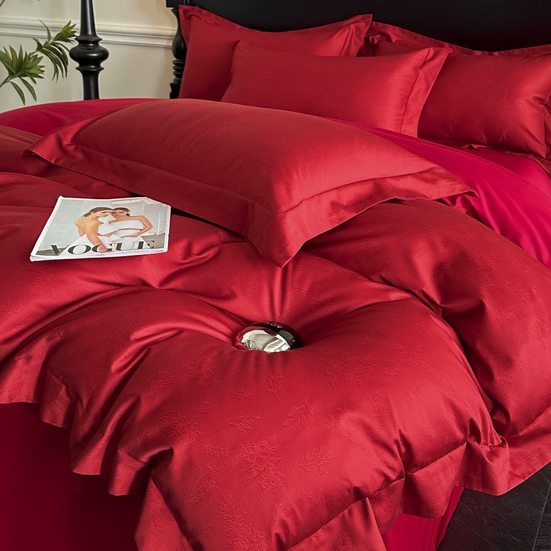简约红色被套婚庆四件套轻奢高级感喜被结婚床上用品女方婚嫁备婚