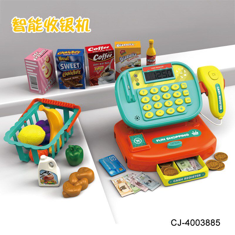 源头厂家儿童过家家超市台式智能收银机玩具模拟刷卡扫描套装