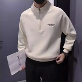 半拉链潮牌立领卫衣男加绒秋冬季 打底衫 刺绣纯色休闲男装 上衣长袖