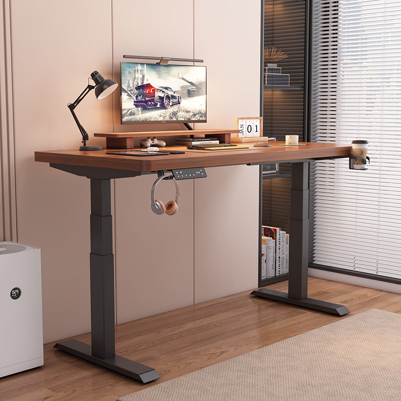 实木电动升降桌家用办公书桌电脑桌可升降电竞桌子学习工作台加厚