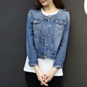 韩版 短款 新款 2021春秋季 百搭大码 圆领修身 牛仔外套女上衣长袖 学生