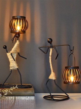 复古创意西餐桌艺术铁艺s烛台工艺品北欧浪漫家用个性美式装饰摆