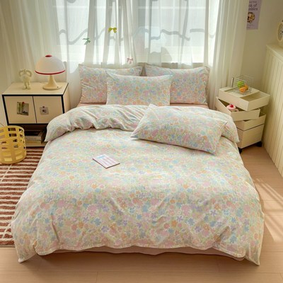 2025双层纱全棉四件套床品四季通用被套床单床笠三件套学生宿舍女