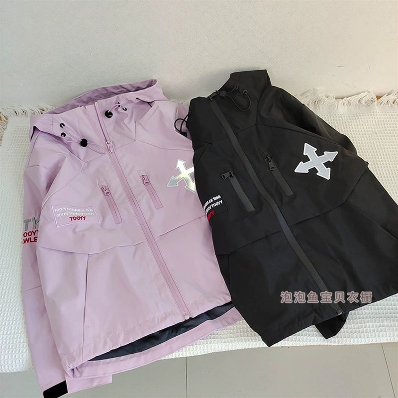 120-170可亲子秋季新款童装儿童连帽拉链冲锋衣 男女童风衣外套