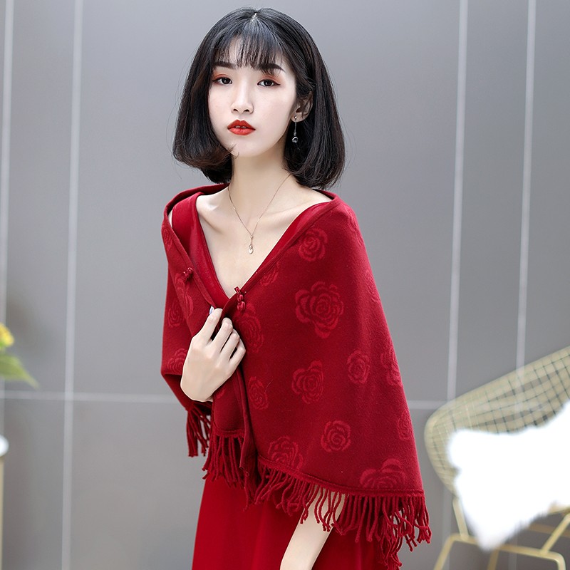 新娘婚纱礼服毛披肩斗篷外套演出旗袍披肩式上衣秋冬外搭加厚女