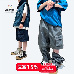 威廉家长裤变短裤 潮牌户外两穿拉链男女童登山裤儿童直筒速干裤