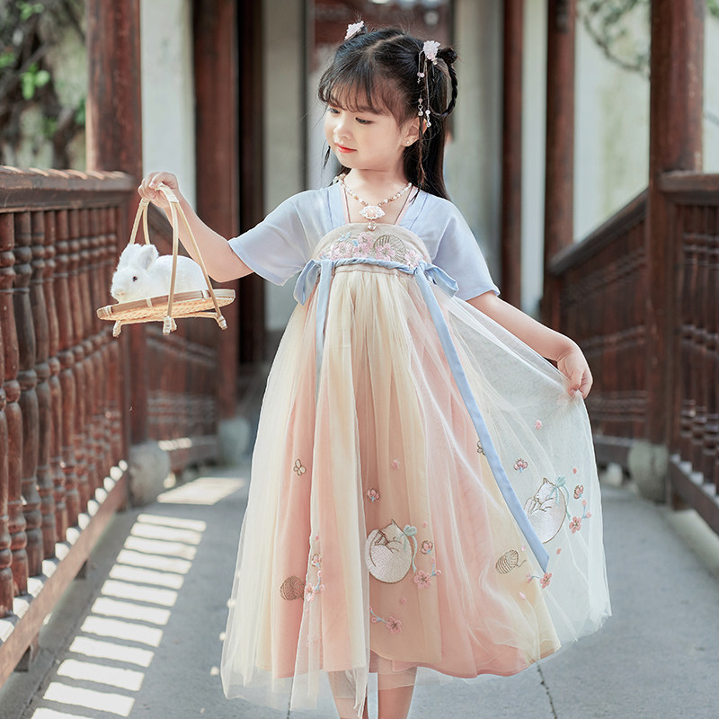 汉服女童襦裙夏季短袖古装宝宝中国风超仙连衣裙儿童仙女古风唐装