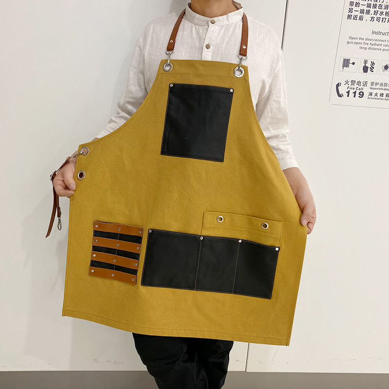 定制围裙印logol餐厅咖啡师理发师奶茶店花艺背带罩衣帆布工作服