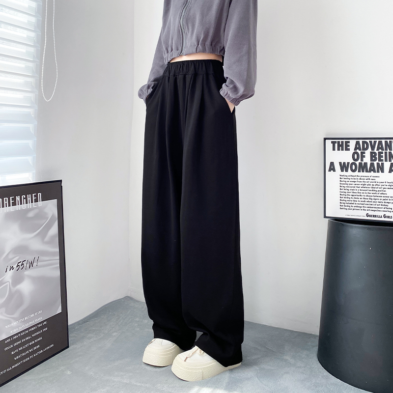 大码阔腿裤女秋季小个子垂感宽松显瘦休闲裤胖mm高腰直筒山本裤子