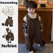 日系长裤 春秋婴幼儿休闲百搭背带裤 男宝宝新款 小童卡通体恤两件套