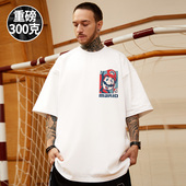 重磅美式 男潮流 黑色圆领纯棉简约半袖 日系胖子短袖 t恤加肥加大码