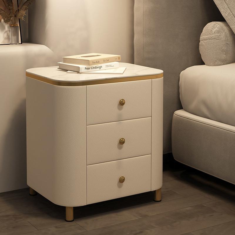 实木岩板床头柜轻奢卧室简约现代高级感意式极简奶油风三抽斗柜