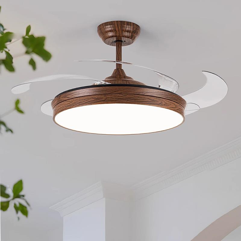 中古风隐形风扇灯复古新中式餐厅卧室吊扇灯极简风智能家用电风扇