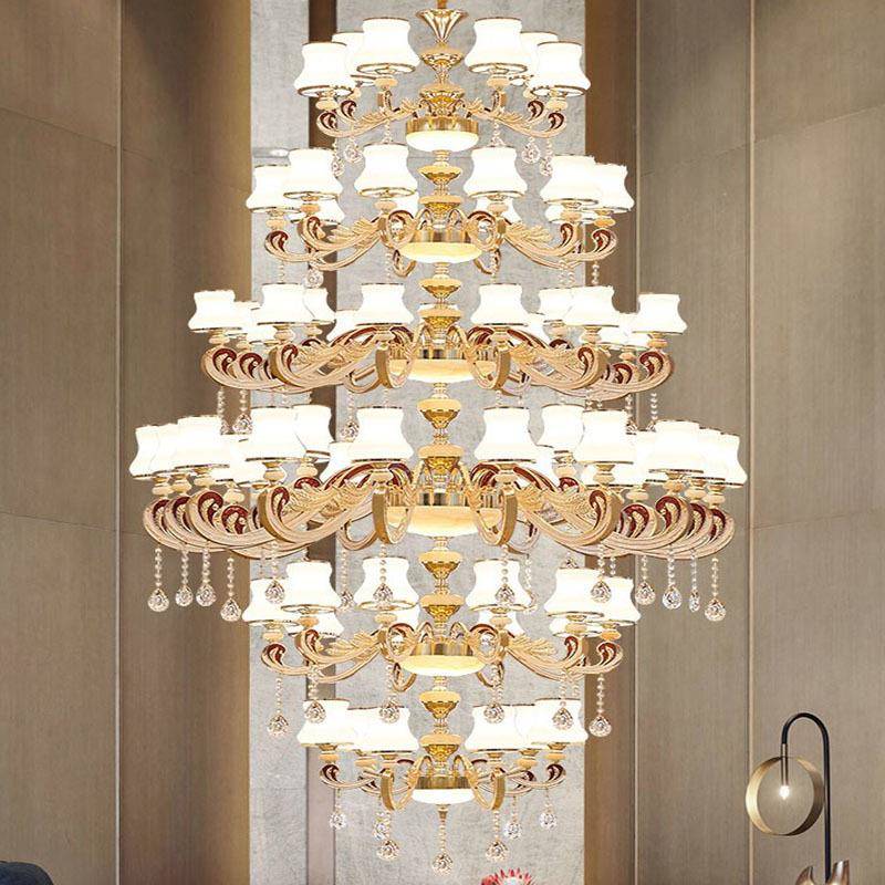 欧式复式楼大吊灯奢华大气家用水晶灯长吊灯客厅灯具别墅楼梯灯