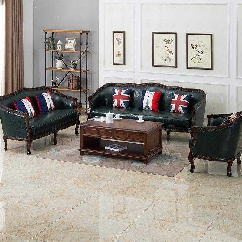 美式乡村全实木皮艺沙发复古皮布艺欧式沙发小户型客厅组合家具