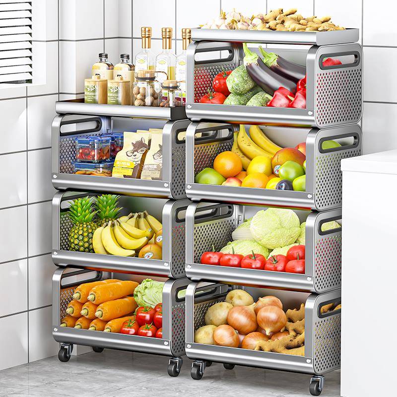 加厚厨房蔬菜置物架落地多层不锈钢菜篮子收纳架放水圣之圣