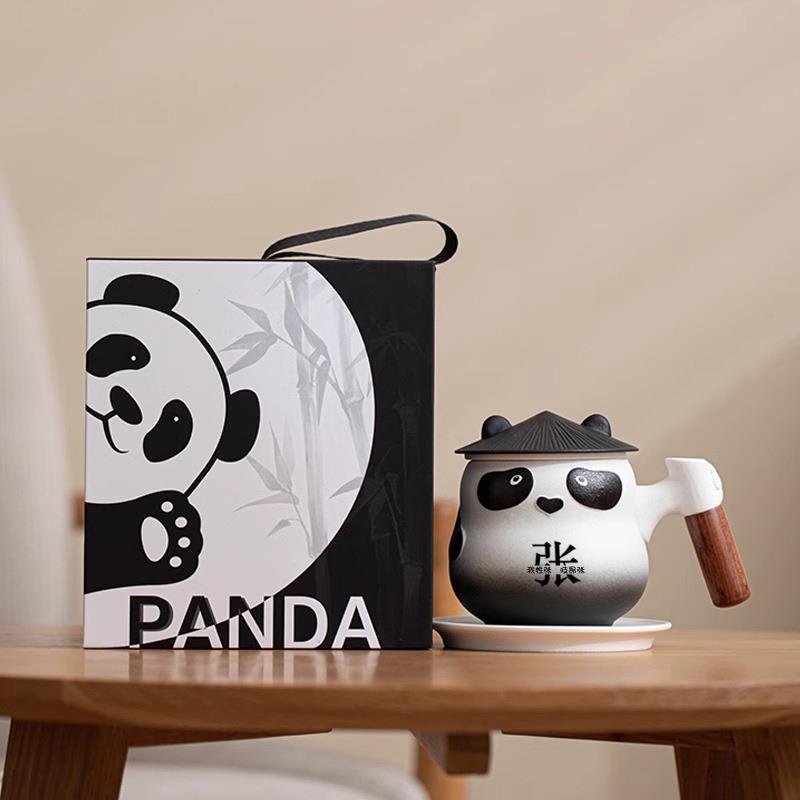 熊猫陶瓷马克杯办公室茶咖杯泡茶杯茶水分离带过滤个人专用杯子
