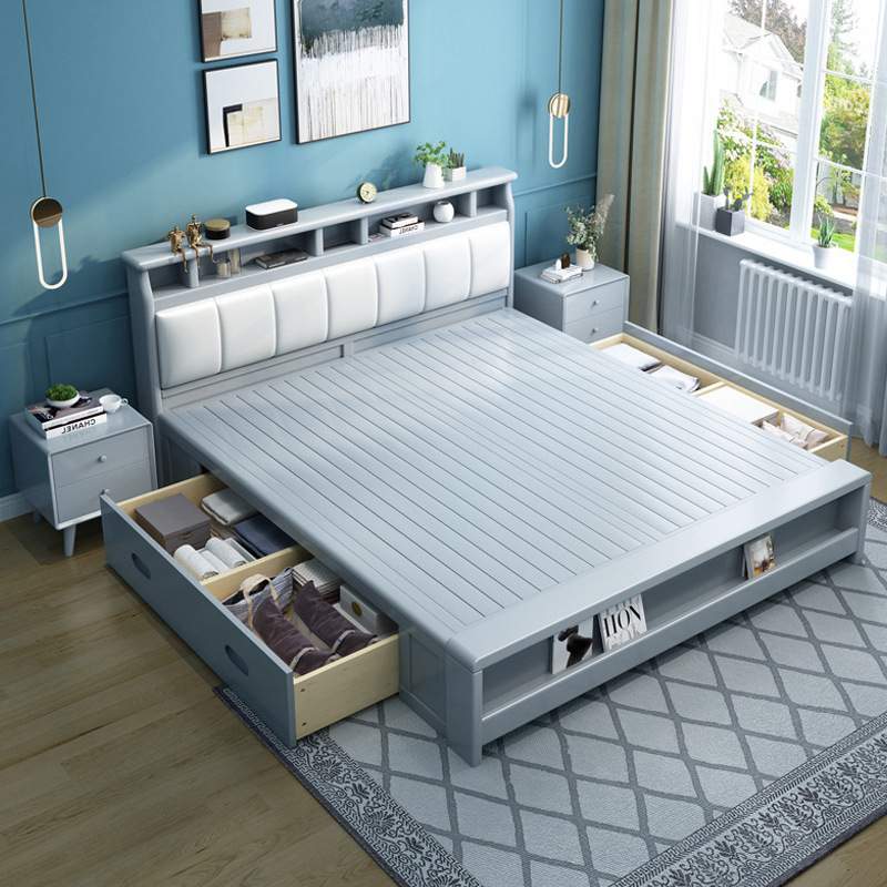 北欧实木床主卧1.8米双人床1.5软靠包储物婚床纯实木高箱实木床