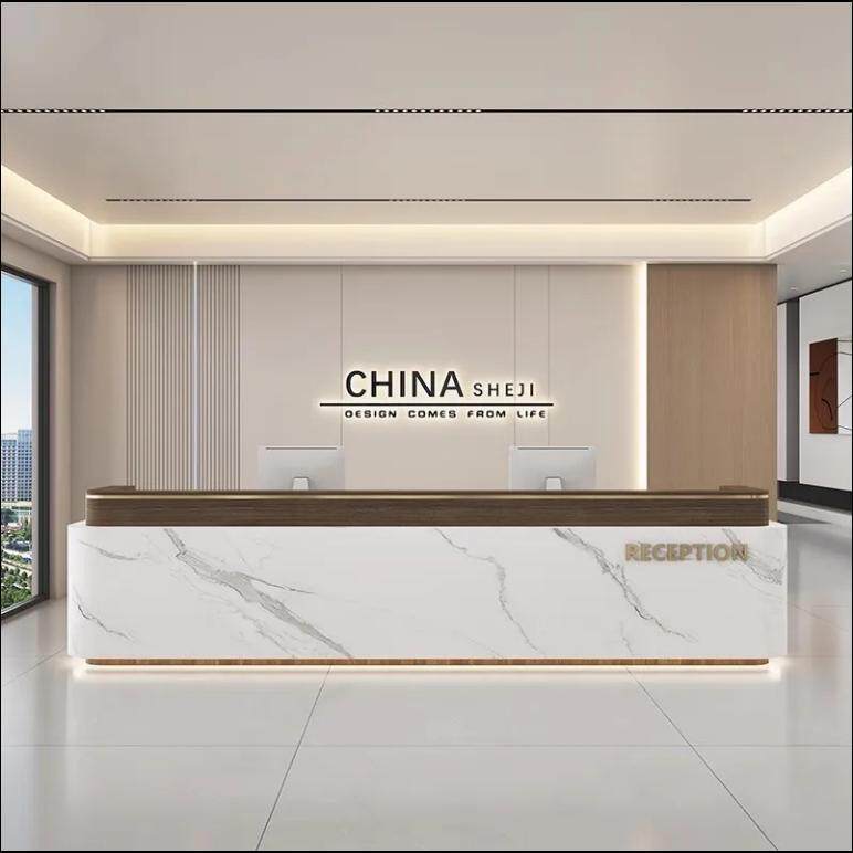 新中式饭店吧台收银台公司前台桌接待台简约现代酒店大厅烤漆吧台