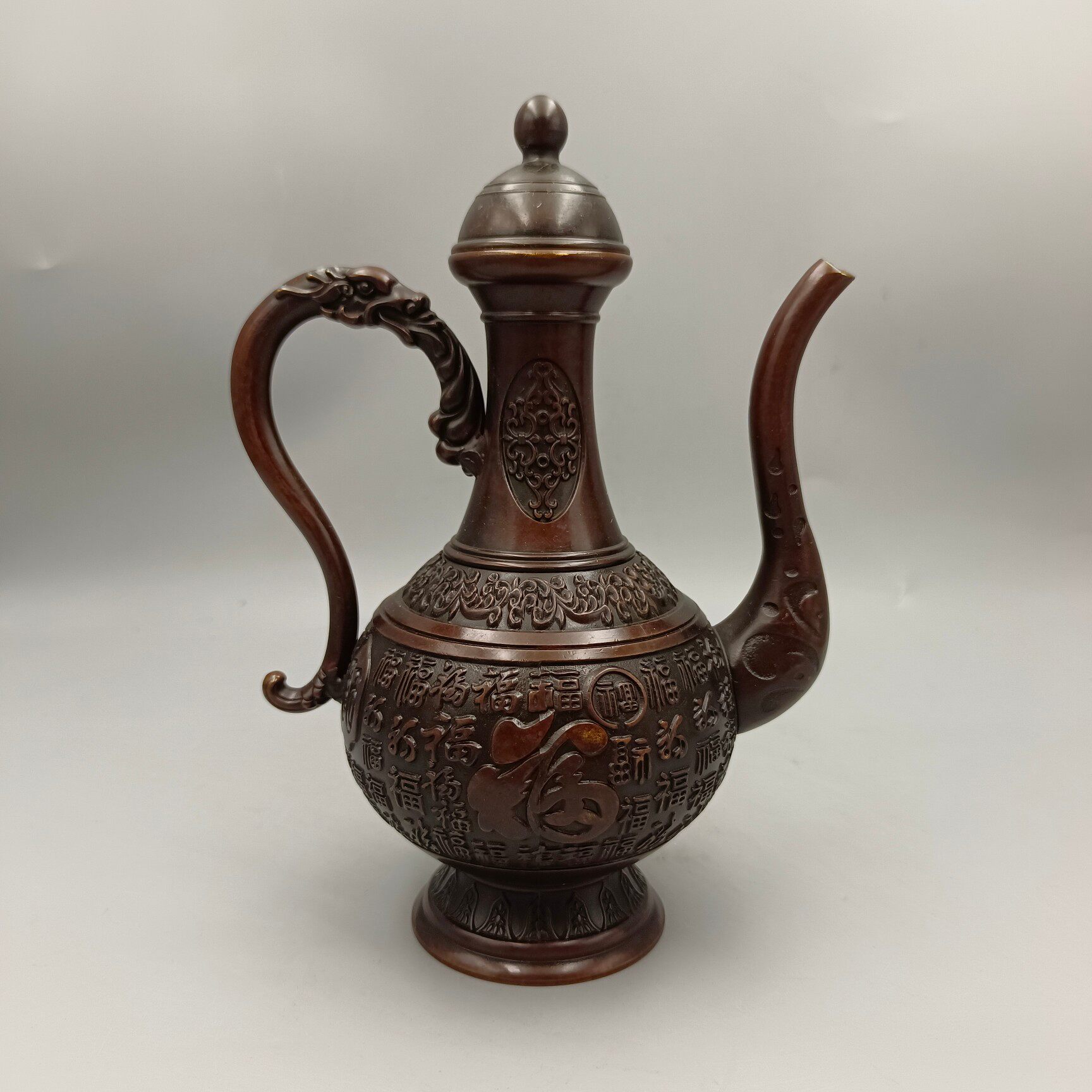 古韵斋仿古福字龙把高把壶铜酒壶家居装饰工艺品古玩收藏批发