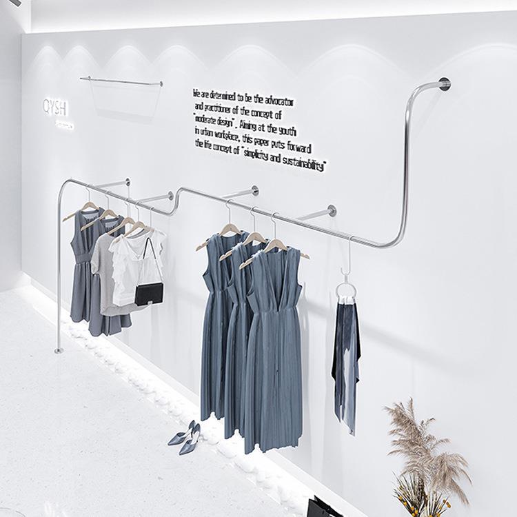 韩版服装店展示架女装店上墙挂衣杆不锈钢拉丝壁挂服装架网红货架
