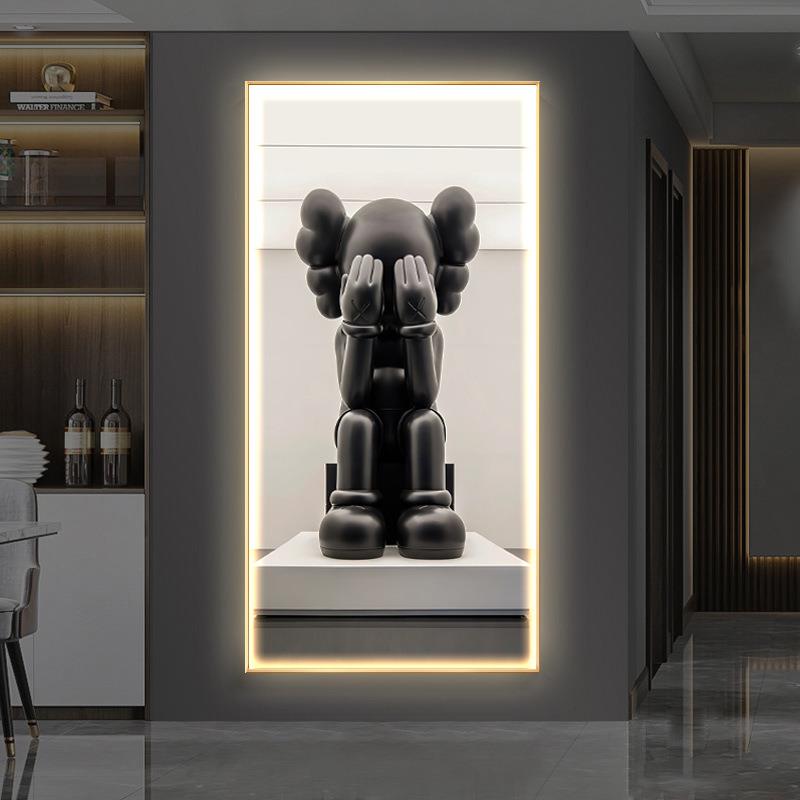 过道熊发光kaws挂画暴力晶瓷潮流装饰画卡通玄关客厅led灯画氛围