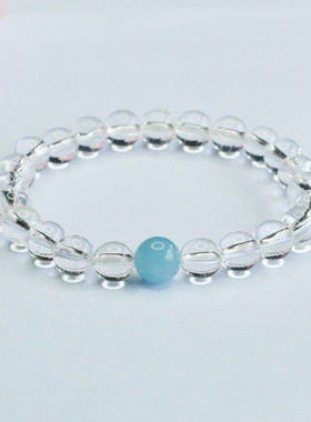 天然白水晶手串海蓝手链时尚饰品人气爆款气质淑女五行能量手串