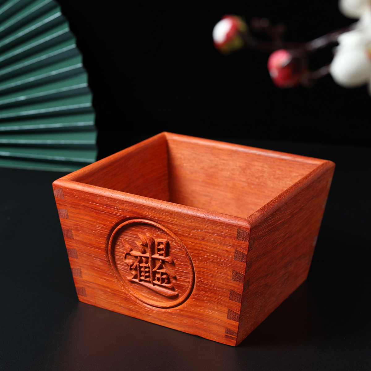 红花梨木斗升日进斗金米斗红木家用收纳盒实木客厅升摆件开业摆件