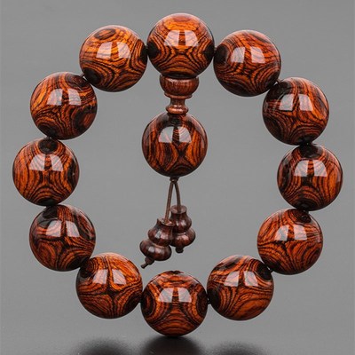 海南黄花梨紫油梨老料鬼脸对眼佛珠海黄鬼脸纹20mm木质手串男手链