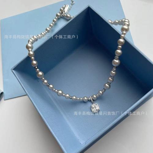 HEFANG何方气泡方糖项链简约气质轻奢优雅珍珠锁骨链高版精工